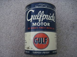 Rare Gulpride 5 Qt.  Motor Oil Can W/antique Cars Racing Around Top Nr