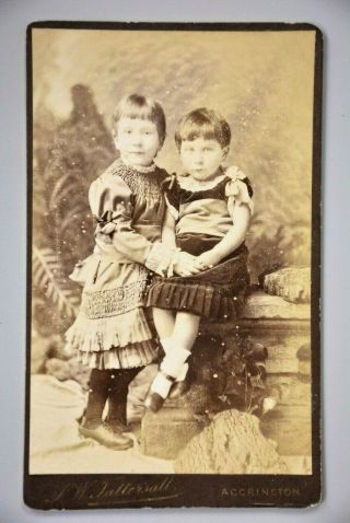 Cdv,  Studio Portrait,  Victorian Boy Brothers Wearing Dress,  Accrington