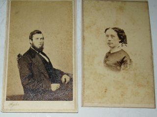 2 Antique Civil War Era Cdv Photos Of John & Janie Blocker Cleveland Ohio