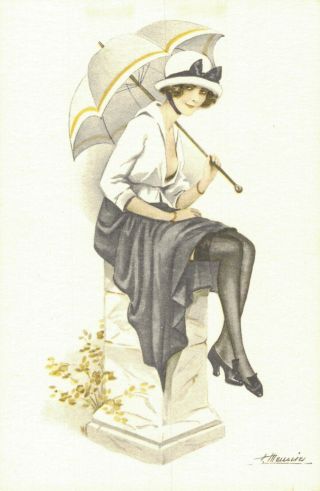 Artist Signed Henri Meunier Art Nouveau Lady Biotex Vintage Postcard B1
