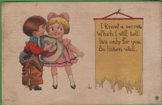 Vintage Postcard I Know A Little Secret Little Cowboy Boy & Girl Bergman Co 1912