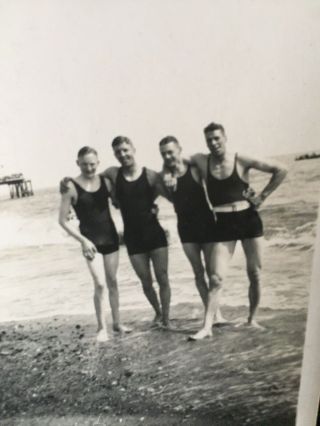 Vintage Photo Snapshot Group Men In Swimming Costumes On Yarmouth Beach