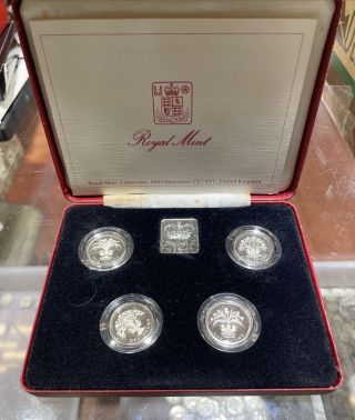 1984 - 1987 Uk Silver Proof 1 Pound 5 - Coin Set Royal & Box Rare
