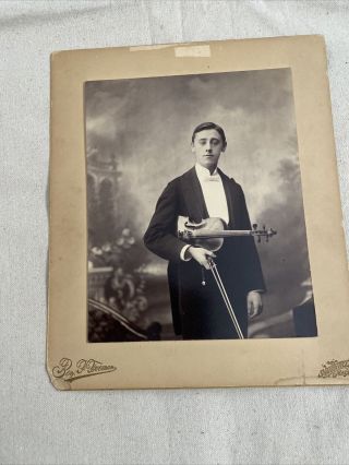 Antique Photo The Young Violinist 7.  5 By 9 Somerville Ma