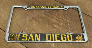 L682 - Rare Vintage 1969 San Diego Ca 200th Anniversary License Plate Metal Frame