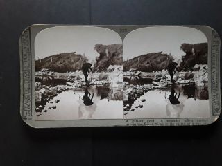 Military Ww1 Stereoscopic View Card; Gallant Deed,  Wounded Officer Carried Across