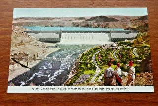 Vintage Postcard Grand Coulee Dam Washington,  Man 