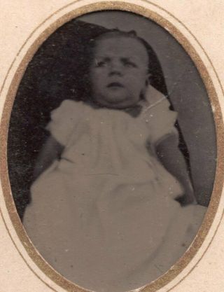 Tin Type Photo In Plain Paper Frame Of Child Looks To Be Post Mortem