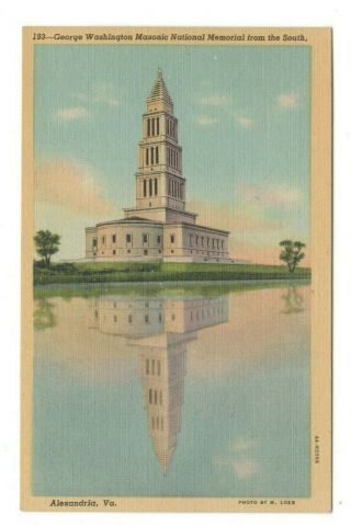 George Washington Masonic Memorial Alexandria Va Vintage Linen Postcard Af239
