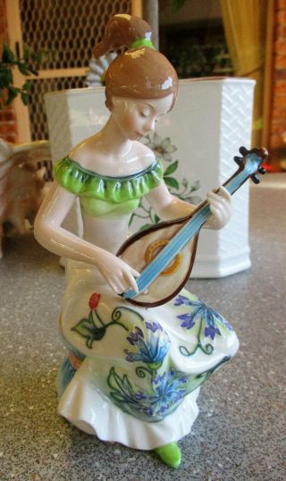 Rare Old Tupton Ware Figurine " Girl Playing Guitar " 18cm Or 7 Inches High