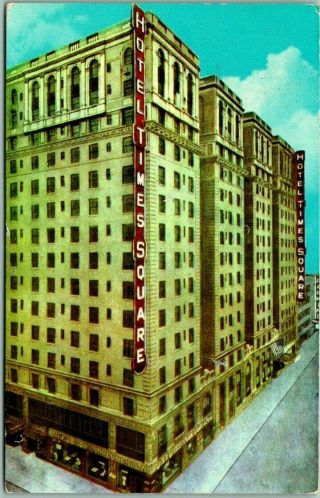 Vintage York City Postcard Hotel Times Square Street View W/ 1961 Cancel