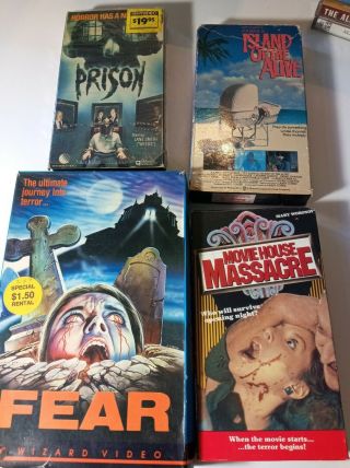 Rare Horror 4x Vhs Og Wizard Fear Movie House Massacre Prison Island Alive