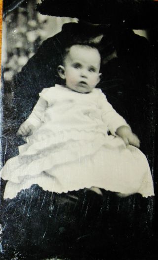 Tintype Photo Of Cute Baby On Lap Of Spooky Hidden Mother With Head Blacked Out