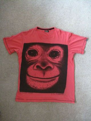 Mambo T Shirt By Reg Mombassa / Size L / Monkey Face / Coral & Black / Rare