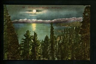 Washington Wa Vintage Postcard Olympic Mountains By Night