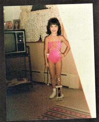 Vintage Photograph Cute Little Girl In Majorette Costume W/ Baton And Trophy