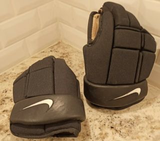 Nike Hockey Gloves Adult Sr Black White Swoosh 90s Rare Euc