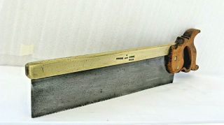 Rare Vintage 19th Century Brass Backed Tenon Saw By Hill Late Howell