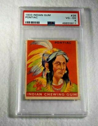 Rare 1933 Pontiac Indian Chewing Gum Trading Card - Number 28 - Psa Vg Ex 4