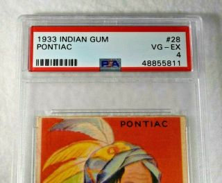 Rare 1933 PONTIAC INDIAN CHEWING GUM Trading Card - Number 28 - PSA VG EX 4 3