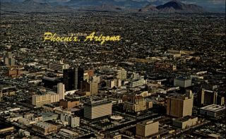 Phoenix Arizona Business District Aerial View 1950s - 60s Vintage Postcard
