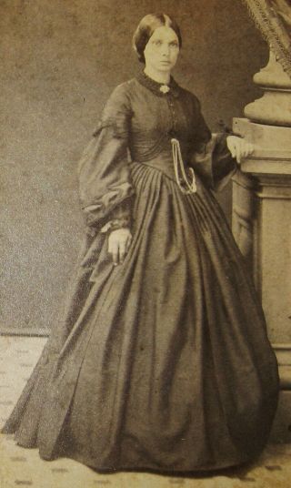 Antique Civil War Era Cdv Photo Young Woman In Lovely Hoop Dress Cleveland Ohio