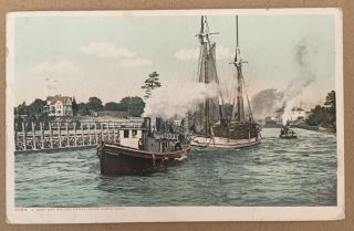 Vintage Postcard A Busy Day On The Canal Charlevoix Mich Michigan Mi Post Card
