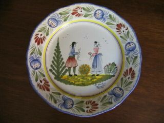 Rare Antique Quimper Faience Hand Painted Signed Plate/ Wall Plaque - France
