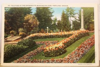 Oregon Or Portland Washington Park Tulip Bed Entrance Postcard Old Vintage Card