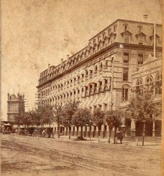 1876 Transcontinental Hotel,  Centennial Grounds,  Philadelphia.  Stereoview Photo