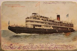Boat Ship Christopher Columbus Whaleback Steamer Postcard Old Vintage Card View