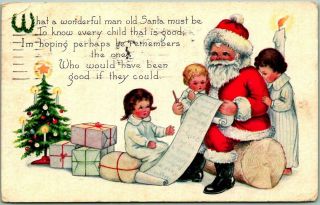 Vintage 1923 Whitney Christmas Postcard Santa Claus / List Of Names & Children