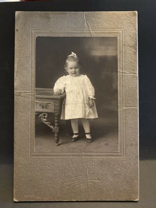 Antique Cabinet Card Photo Girl In Dress And Bow Caro Michigan 1909