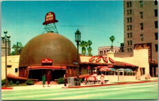 Vintage 1950s Los Angeles Postcard Brown Derby Restaurant Wilshire Street View
