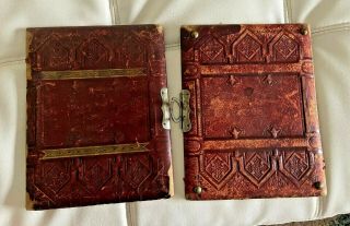 Antique Textured Leather Photo Book Cover Parts Metal Latch & Gold Accents