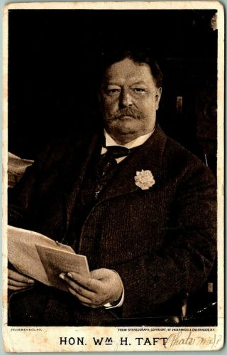Vintage President William H.  Taft Campaign Postcard Portrait W/ 1909 Ny Cancel