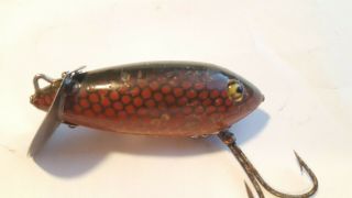 Vintage Heddon Dowagiac Deep O Diver Antique Fishing Lure.  Rare Red Scale Finish