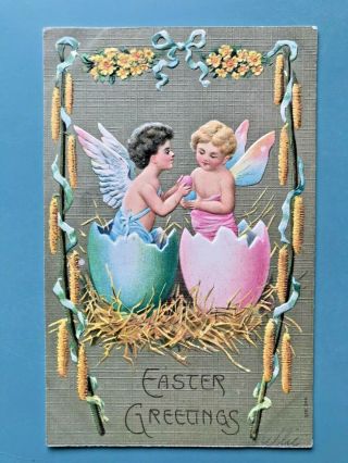 Vintage Easter Postcard: 1908,  Naked Putti In Egg Shells,  Germany