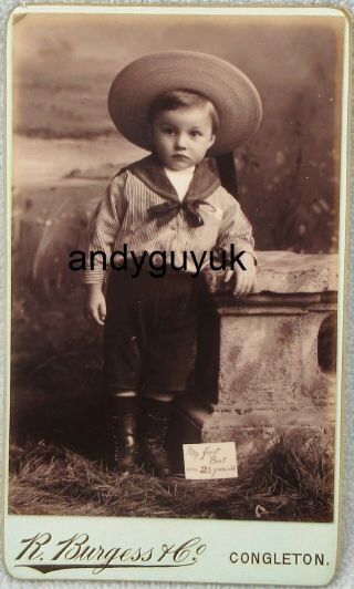 Cdv Boy In Sailor Suit Hat By Burgess Congleton Hand Written Note Cheshire Photo