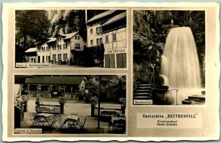 Vintage Kirnitzschtal,  Germany Rppc Real Photo Postcard Beuthenfall Restaurant