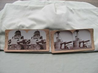 (2) 1898 Stereoviews / U.  S.  Battleship Oregon & U.  S.  Monitor Puritan / Keystone