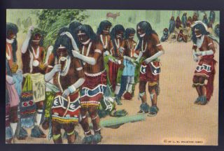 Native American Indian Hopi Snake Dance Linen Vintage Postcard