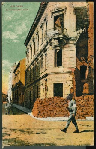 Serbia Belgrade Beograd Vintage Postcard 1919 - House Shot By A Grenade