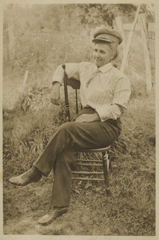 Vintage Rppc Photograph Older Woman Dressed As Man " Carlett Koon " 1910s