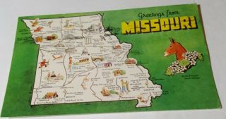 Vintage 1950s Postcard Greetings From Missouri State Map Tourism Card