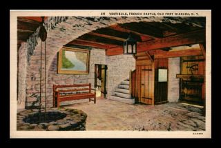 Us Linen Postcard Vestibule At French Castle In Old Fort Niagara York
