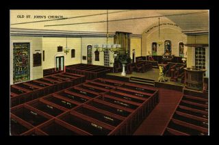 Dr Jim Stamps Us Old St Johns Church Interior View Linen Colourpicture Postcard