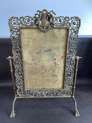 Rare Victorian Antique Ornate Tilt Swivel Mirror 26 " Cherubs Claw Feet Brass