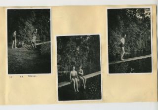 Boys Swimming In Local Pond Three Vintage 1940 