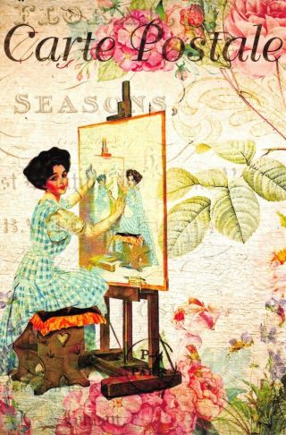 Postcard French Vintage Shabby Chic Style Lady Painting Dress Fashion Floral 85j